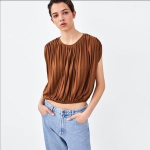 Zara Trafaluc Brown Pleated Top - Size Small